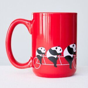 PANDA EXPRESS Red Mug Pandas On Bicycle 15 Oz Collectible Ceramic Coffee Cup